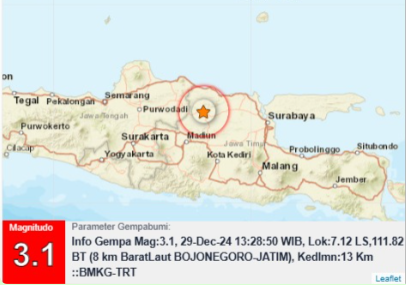 Gempa bumi yang terjadi pada Minggu 29 Desember 2024. (Foto: bmkg)