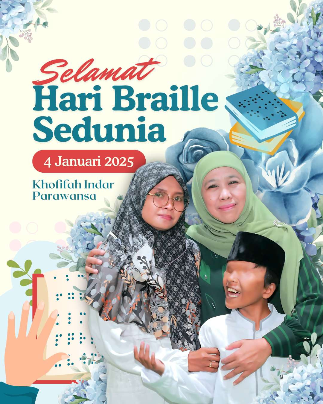 Peringati Hari Braille Sedunia, Khofifah berharap ini menjadi momentum peningkatan akses dan hak disabilitas netra di berbagai bidang. (Foto: Istimewa)