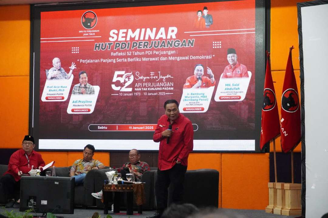 Ketua DPP PDI Perjuangan, Bambang Wuryanto, saat mengisi seminar di Surabaya, Sabtu 11 Januari 2025. (Foto: Istimewa)