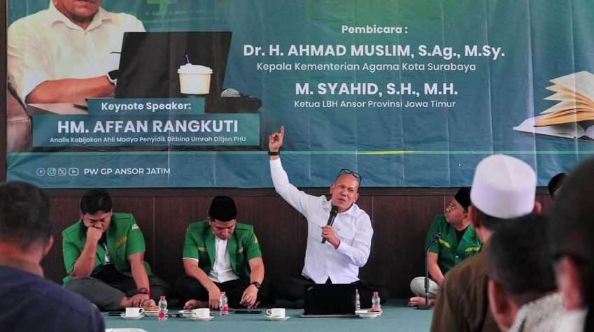 GP Ansor Jatim menggelar “Dakwah Rule of Law Travel Haji Umrah: Penegakan, Mitigasi, dan Penindakan” pada Jumat, 10 Januari 2025 di Graha PW Ansor Jawa Timur. (Foto: Ansor for ngopibareng.id)