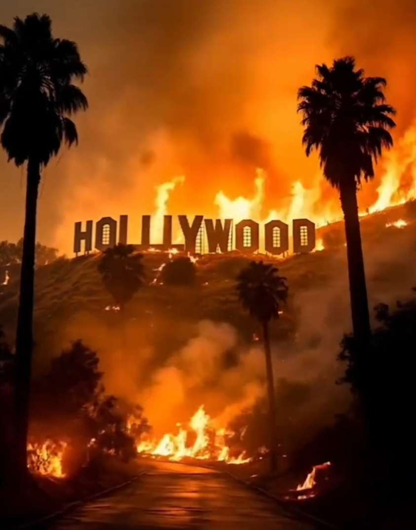 Landmark Hollywood terbakar hoax. (Foto: X)