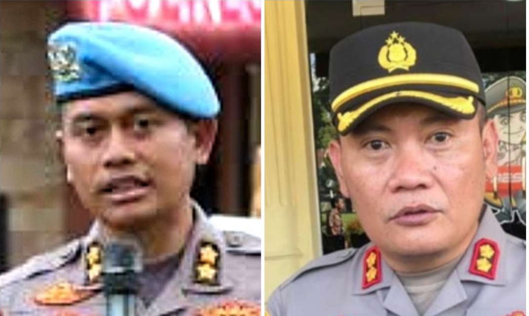 Kapolres Bondowoso baru, AKBP Harto Agung Cahyono (kiri) menggantikan pejabat lama AKBP Lintar Mahardhono (kanan). (Foto: Humas Polres Bondowoso)