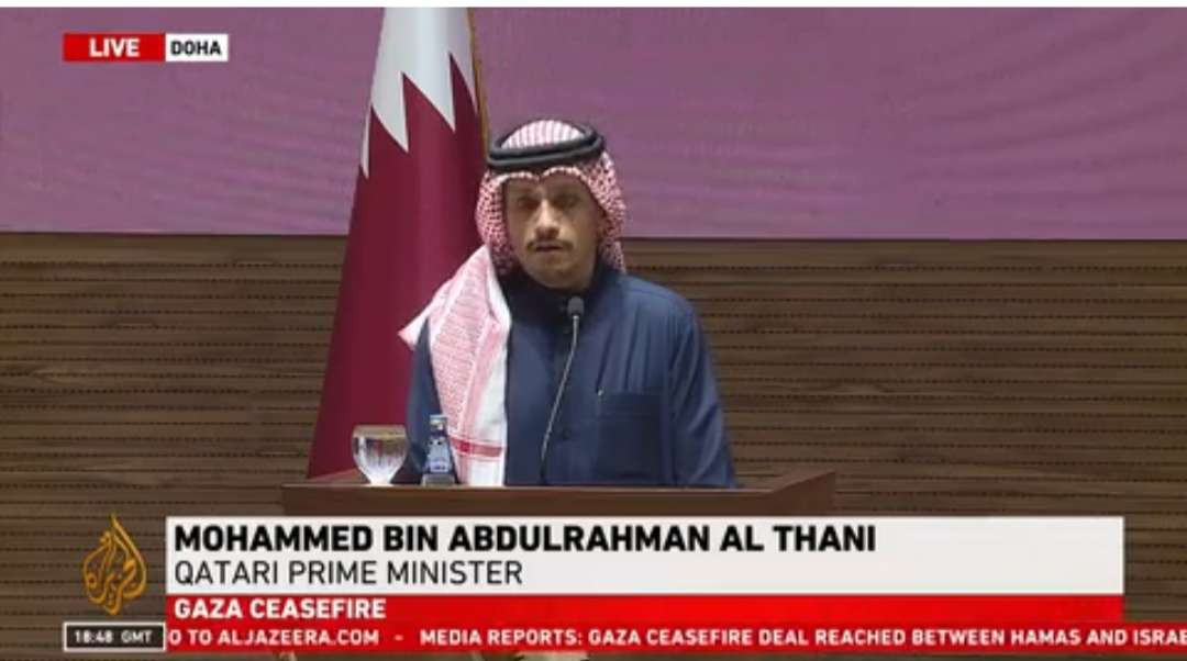 Gencatan senjata Gaza, antara Israel dan Hamas diumumkan oleh Perdana Menteri Qatar, Sheikh Mohammed Bin Abdulrahman Al Thani, Rabu 15 Januari 2025. (Foto: Tangkapan layar)