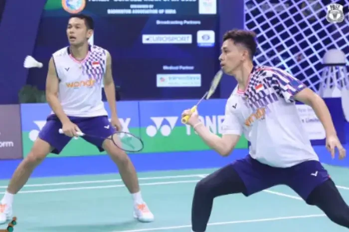 Ganda putra Indonesia, Fajar Alfian/Muhammad Rian Ardianto, kalah menyakitkan dari musuh bebuyutan pada babak 16 besar India Open 2025. (Foto: PBSI)