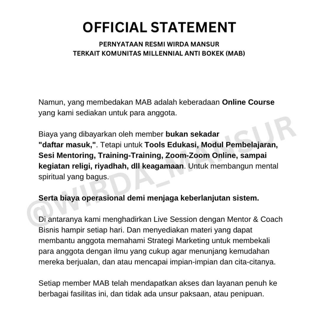 Biaya operasional diklaim Wirda Mansur bukan penipuan. (Foto: Instagram)