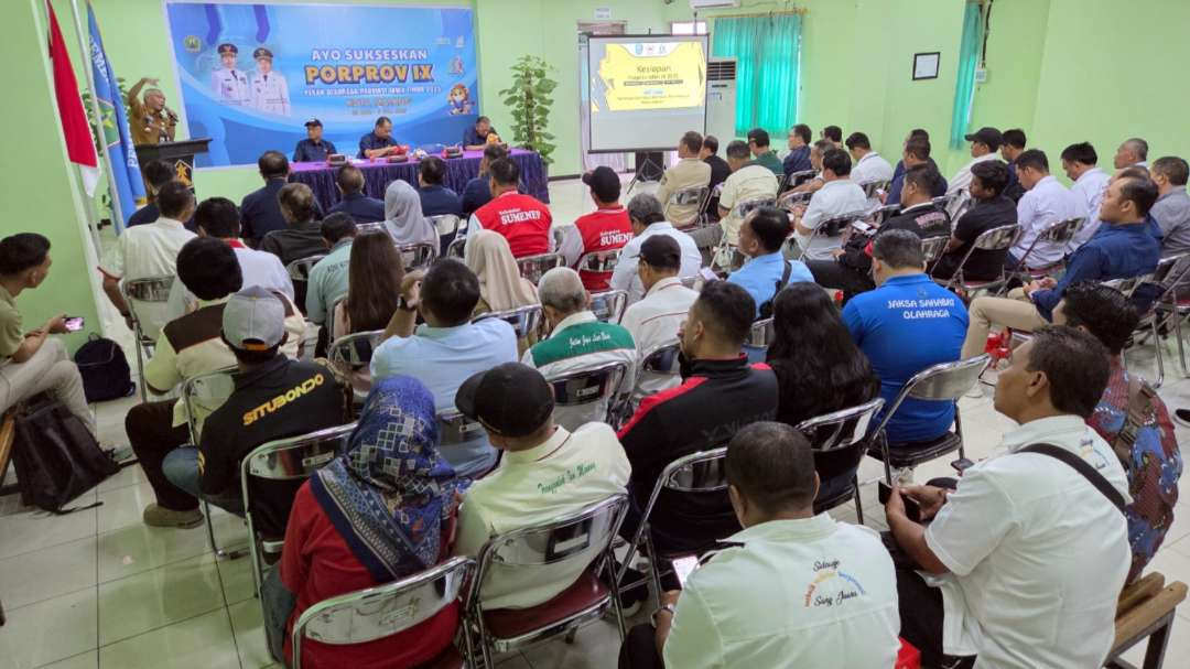 Seluruh perwakilan kontingen Porprov Jatim mengikuti DRM di Kantor Disporapar Kota Malang, Selasa 10 Juni 2025. (Foto: Istimewa)