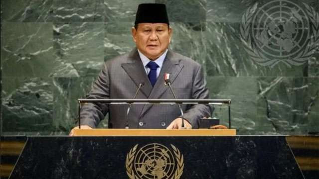 Presiden Prabowo berpidato dalam acara KTT mengenai Palestina dan solusi dua negara di Markas PBB, New York, AS, kemarin. (Ngopibareng.Id/Antara/UN Photo/Loey Felipe)