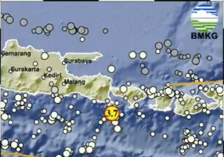 Tiga gempa bumi mengguncang wilayah Cilacap, Blitar, dan Jembrana pada Minggu 30 November 2025 pagi.(Sumber: bmkg)