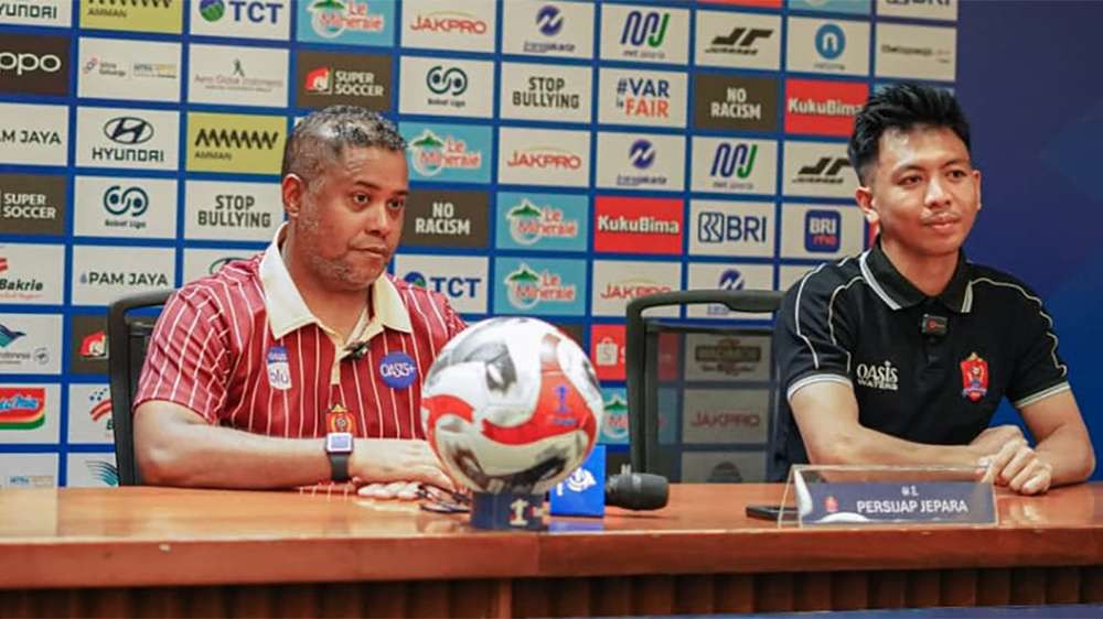 Pelatih Persijap Jepara, Divaldo Alves di acara jumpa pers Jumat 2 Januari 2026.(Foto: dok/Ileague)