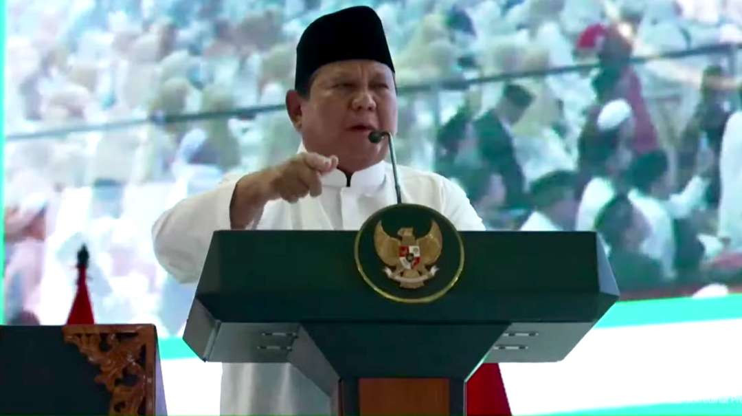 Presiden Prabowo Subianto memberikan sambutan dalam Pengukuhan Pengurus MUI di Masjid Istiqlal, Jakarta, Sabtu 7 Februari 2026. (Foto: TV MUI)