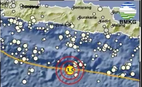 Gempa  terjadi Pacitan, dan daerah lain di Jawa Timur dan DIY pada Senin 25 Mei 2026. (Sumber: bmkg)