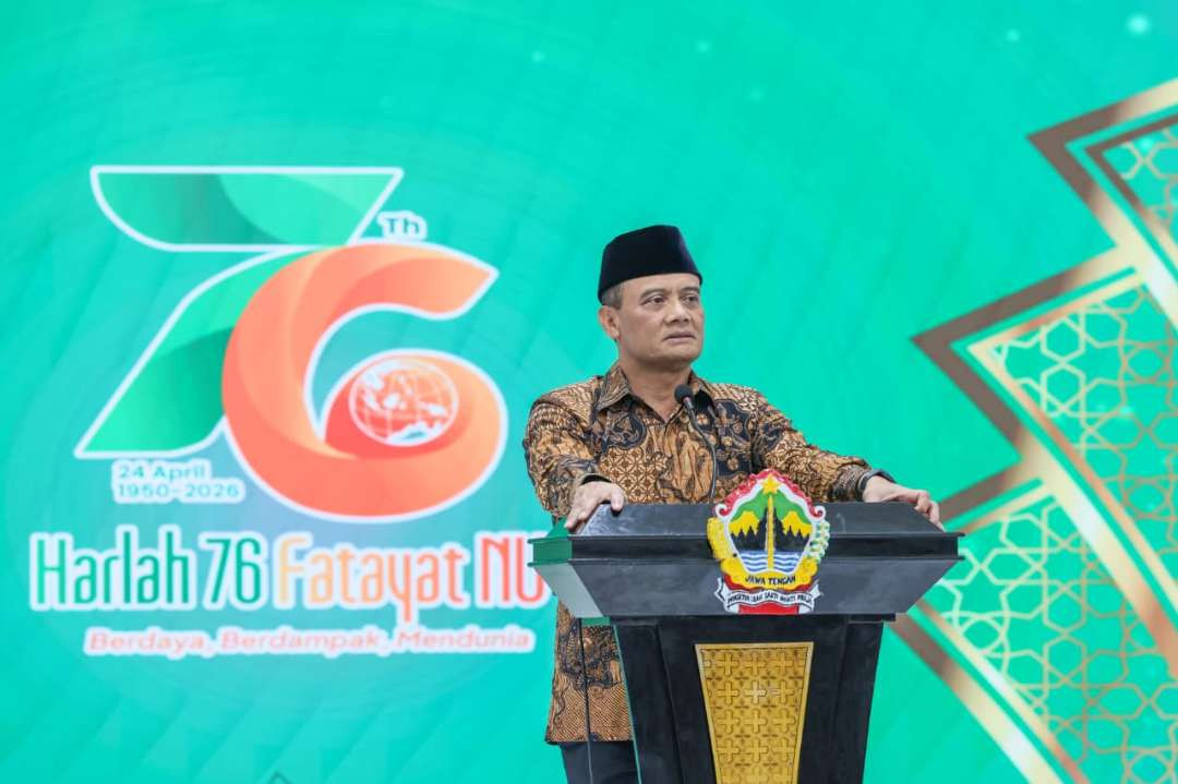 Gubernur Jawa Tengah Ahmad Luthfi saat memberikan sambutan dalam acara peringatan Hari Lahir ke-76 Fatayat NU di Gedung Gradhika Bhakti Praja, Kota Semarang pada Sabtu, 30 Mei 2026. (Foto: Pemprov Jateng